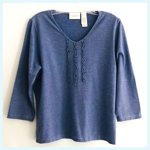 Liz Claiborne Blue Ruffled Tee Shirt Size L